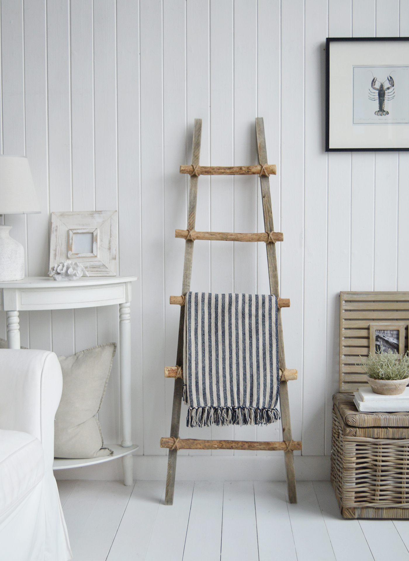 Grey Wooden Ellington blanket ladder - coastal, beach house and Hamptons furniture for living rooms