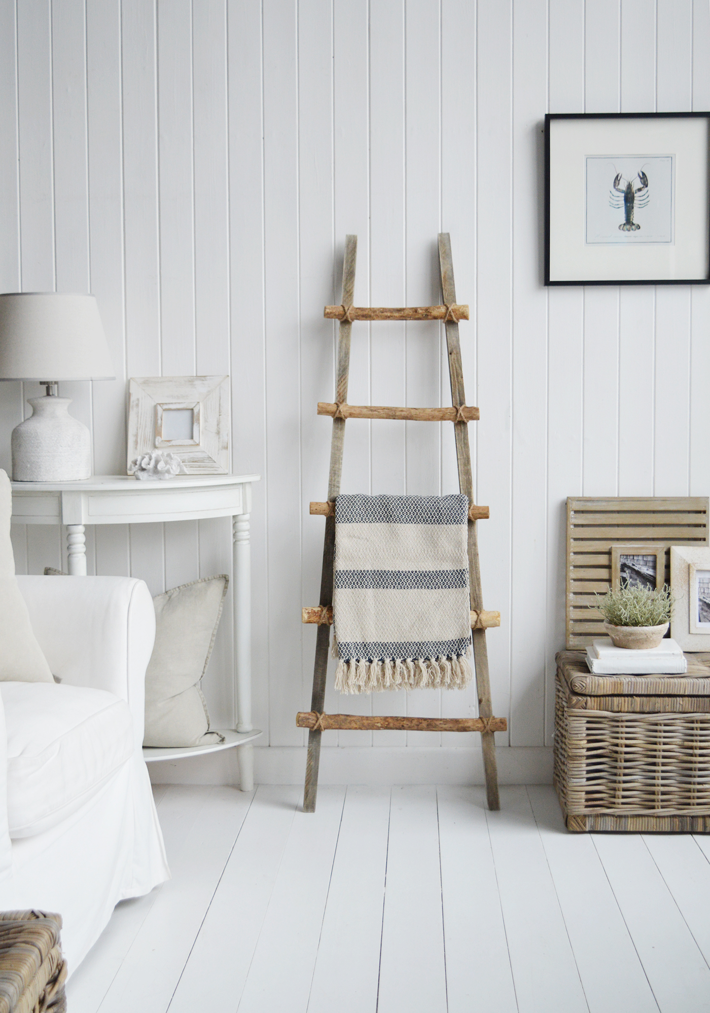 Grey Wooden Ellington blanket ladder - coastal, beach house and Hamptons furniture for the bedroom