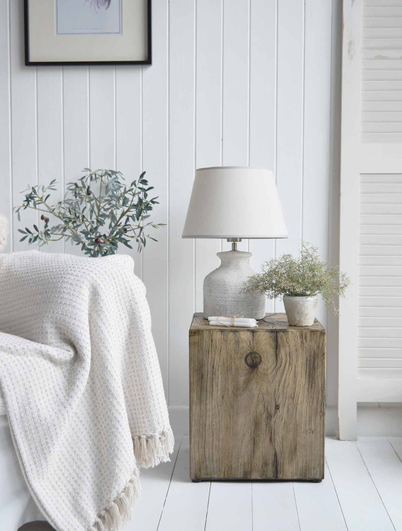 The Boothbay Table offers the look of natural timber with a beautifully textured wood-effect finish to bring warmth to coastal interiors.