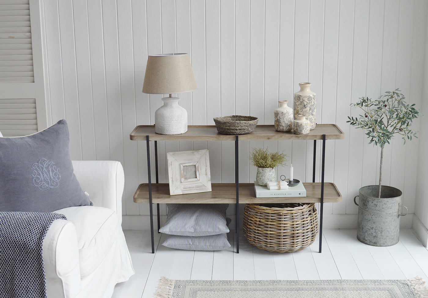 New England coastal and modern farmhouse living room furniture and home interiors from The White Lighthouse