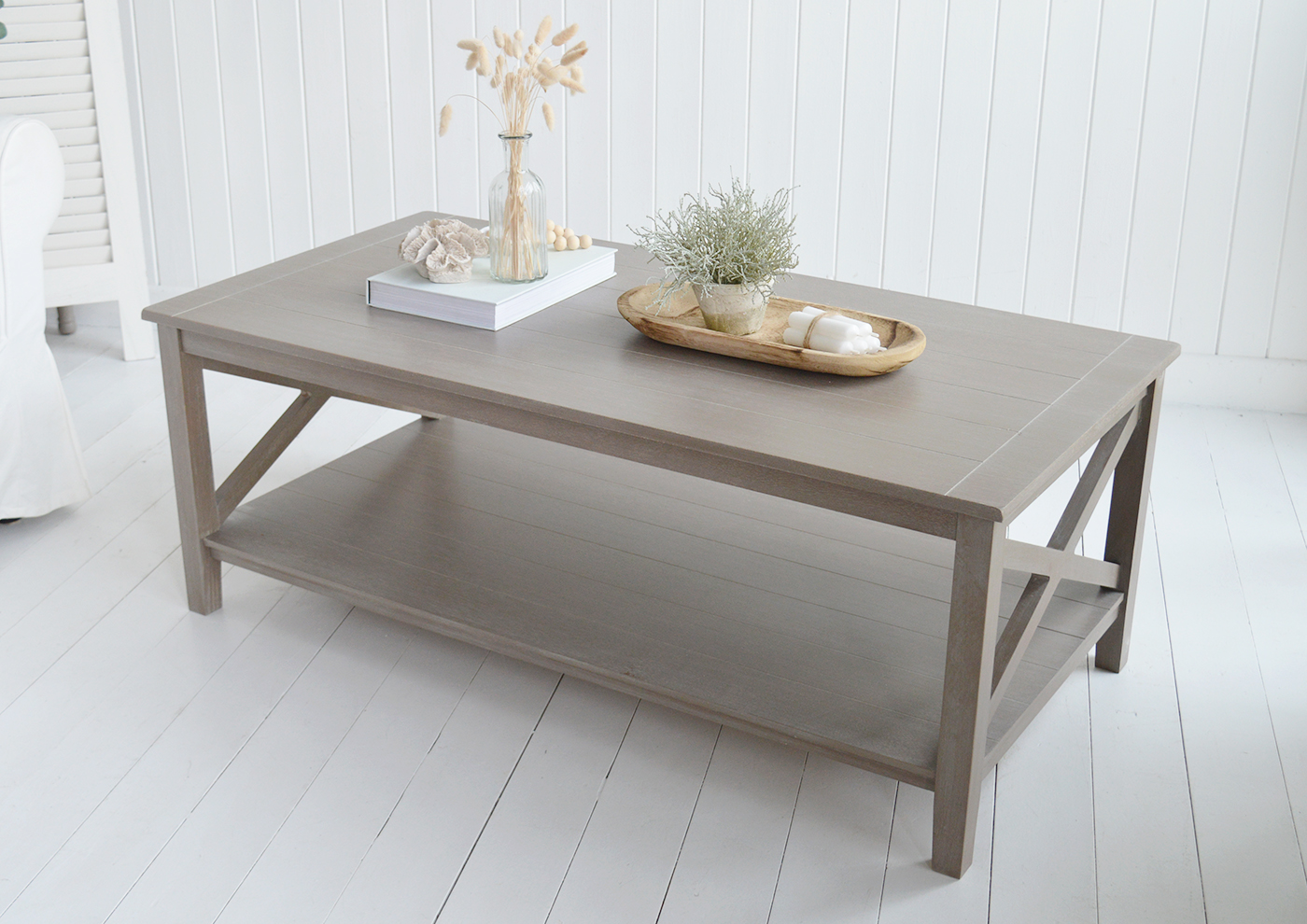 Driftwood grey Cambridge Coffee Table - New England Interiors Furniture for Coastal, Modern Farmhouse and Country Homes