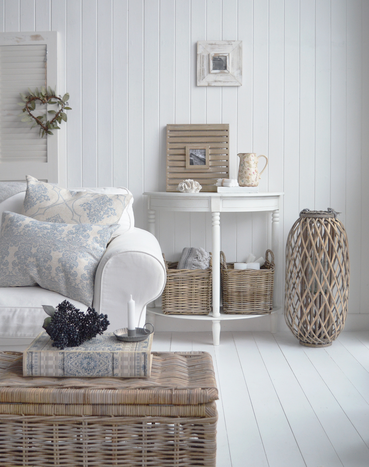 NEw England style living room, decor and furniture for coastal, country and modern farmhouse homes