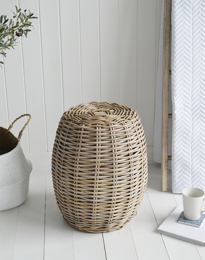 Casco Bay willow seat stool side table for coastal New England living room interiors and furniture