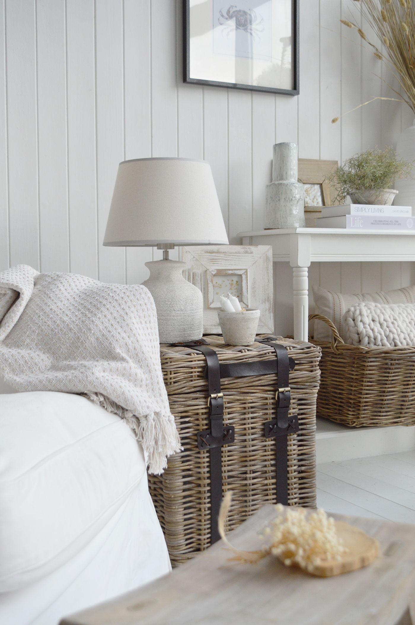 Add character to a neutral living room with the natural texture of the Casco Bay side table.