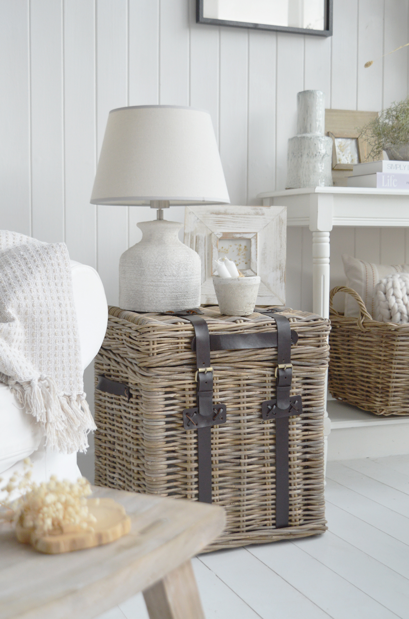 The Casco Bay side table blends practical storage with the effortless elegance of Hamptons furniture.
