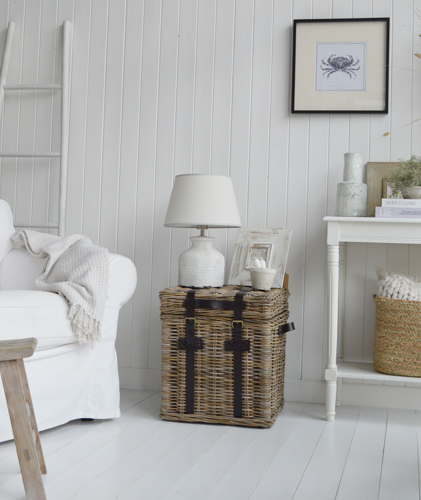 The Casco Bay side table offers a stylish balance of rustic texture and refined Hamptons charm.