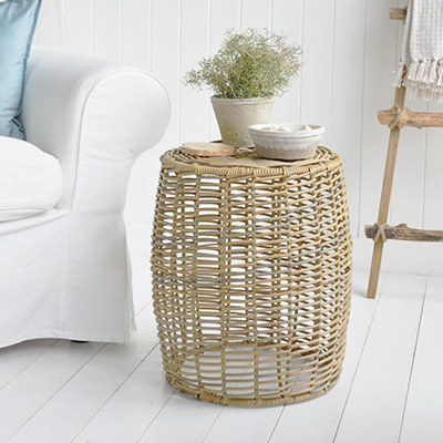 Add natural texture to your home with the Casco Bay woven stool and side table. Its sandy tones suit coastal, Hamptons and neutral interiors.