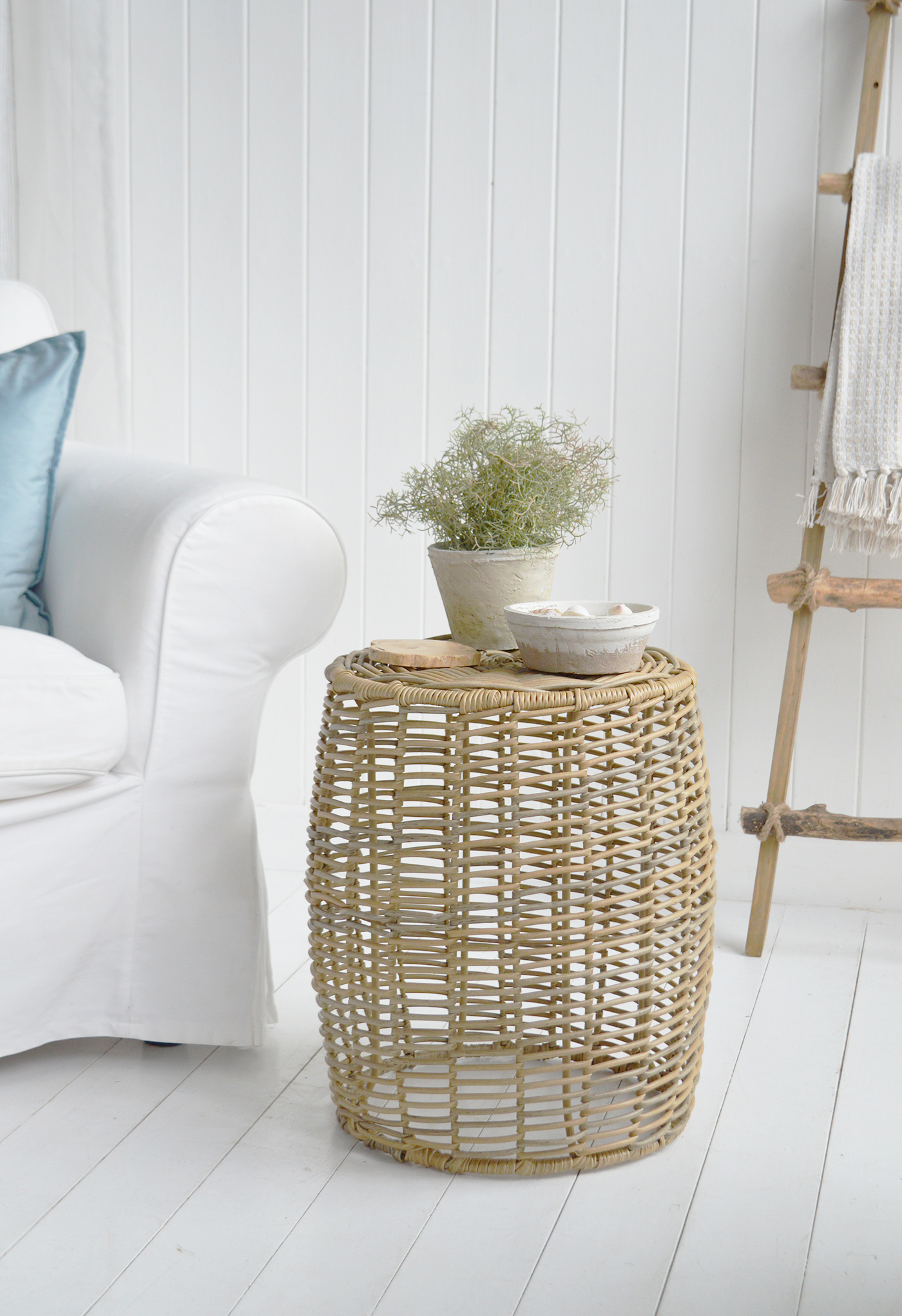 Style the Casco Bay willow side table with a plant, books or simple coastal accessories