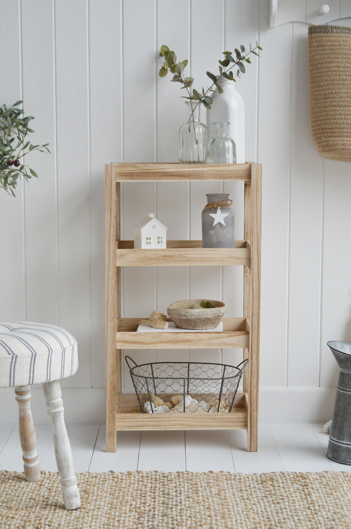 Cove Bay freestanding shelf unit - New England COuntry Coastal Furniture</ from The White Lighthouse Furniture. Bathroom, Living Room, Bedroom and Hallway Furniture for beautiful homes in New England, coastal, city  and country home interiors