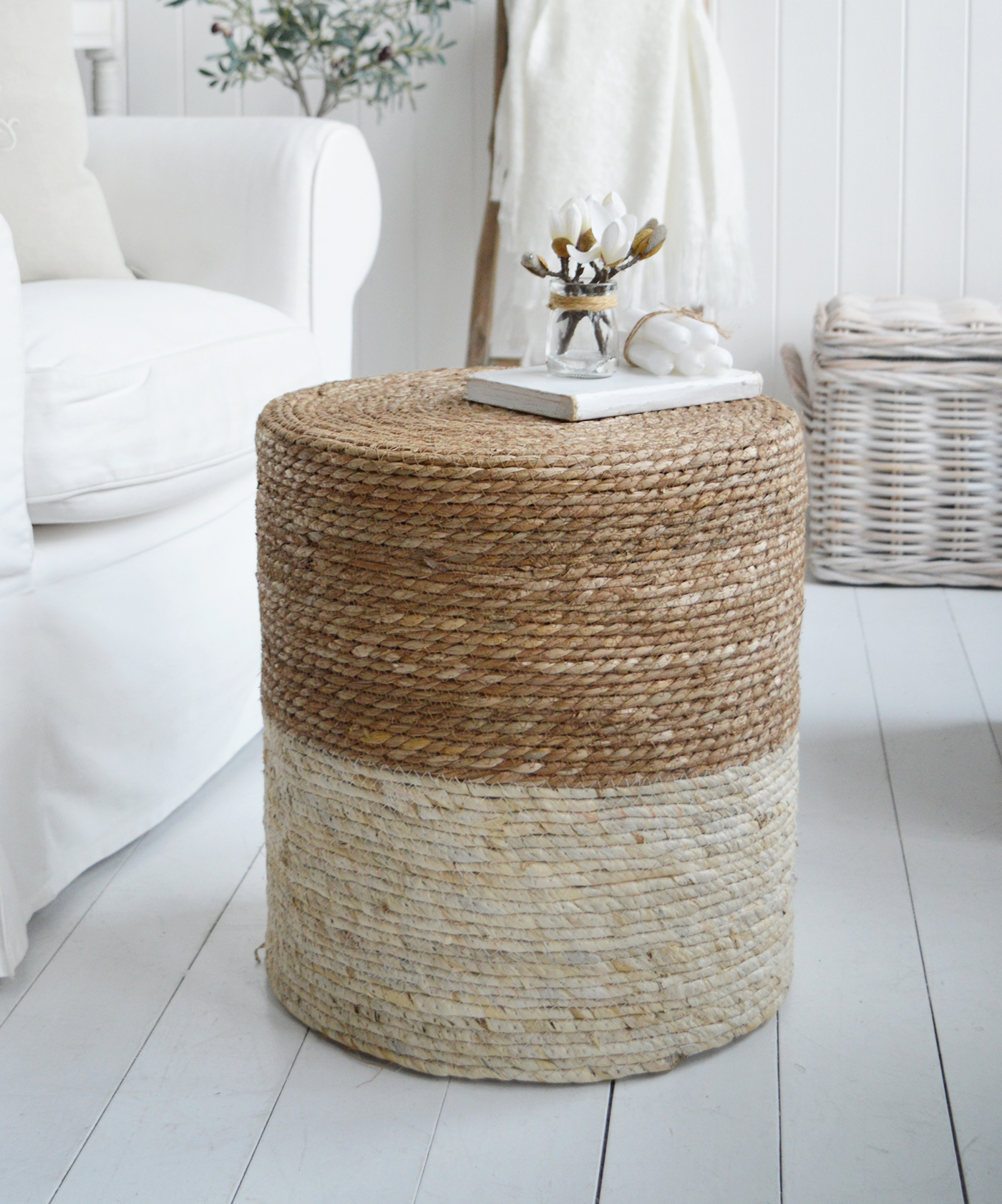 Fall River Stool, Seat or side table - Coastal and Modern Country New England Living Room Furniture