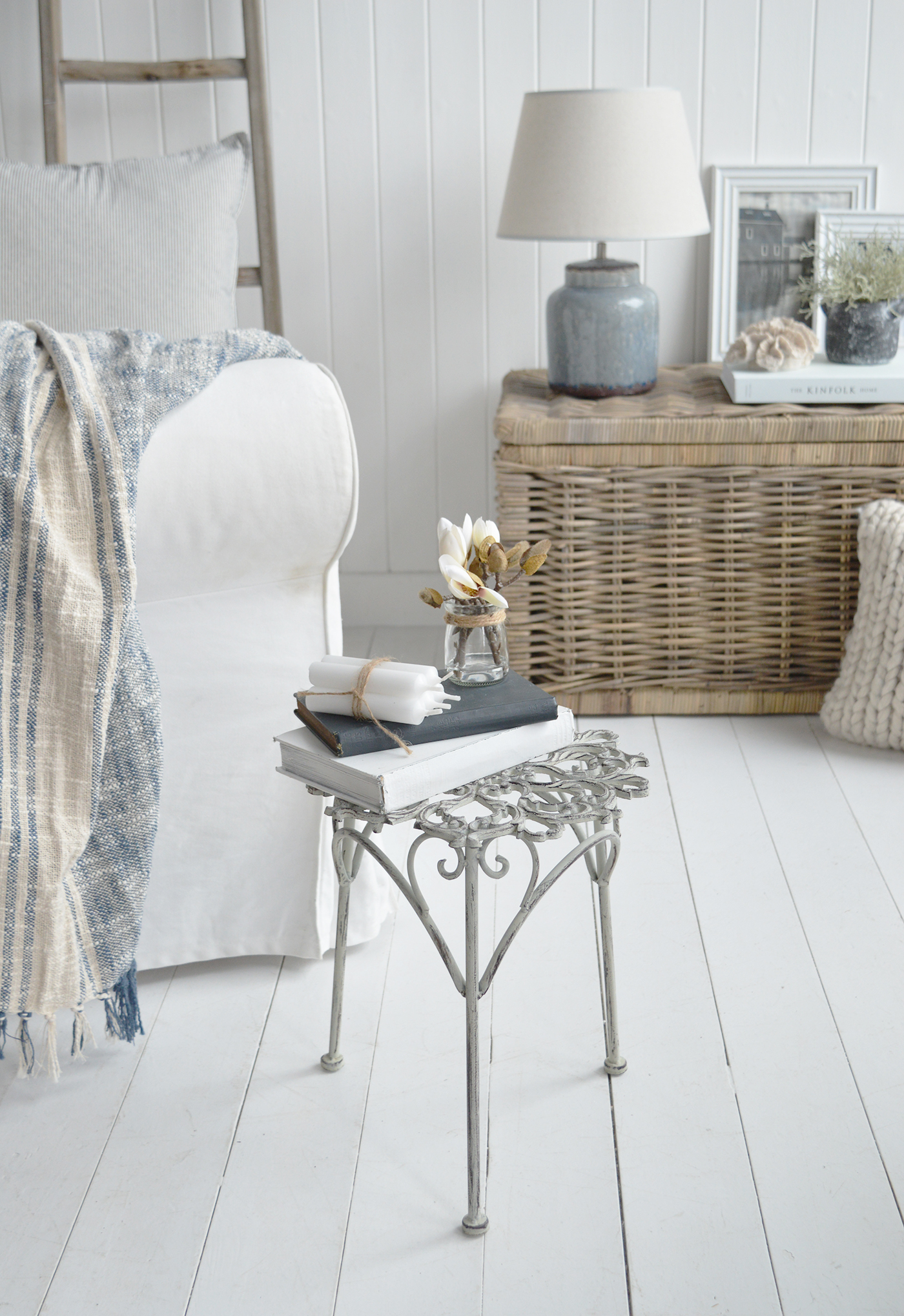 The Harvard small side ot drinks table in grey iron ... a distressed look for New England coastal and madern farmhouse homes and interiors, a truly lovley little piece of furniture