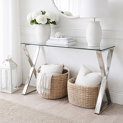 Driftwood coloured grey wooden table for a coastal styled living room interior