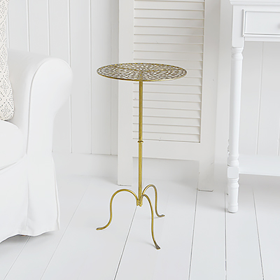 Montville plant or side table for New England styled white living room. White furniture for coastal, country and city homes from The White Lighthouse Furniture