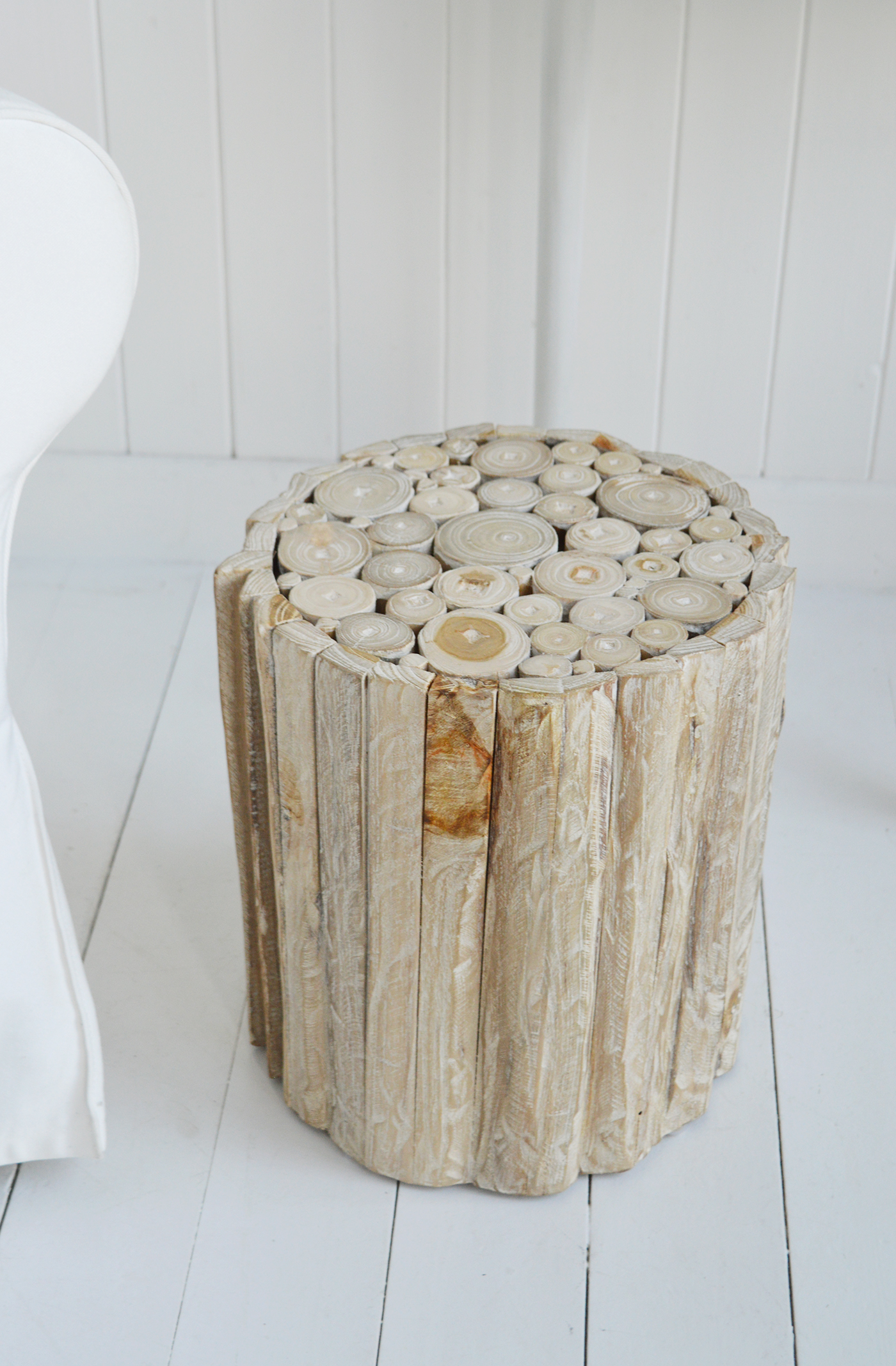 New Haven white washed driftwood table . New England modern farmhouse and coastal furniture. Beach House style interiors