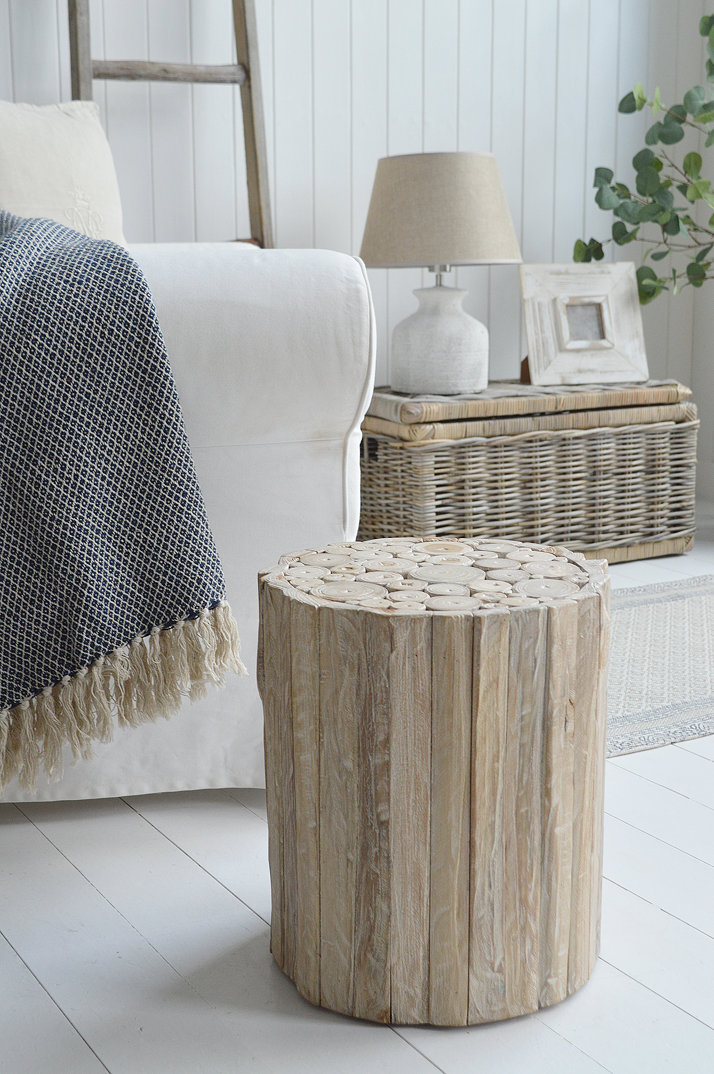 New Haven white washed driftwood table . New England modern farmhouse and coastal furniture. Beach House style interiors