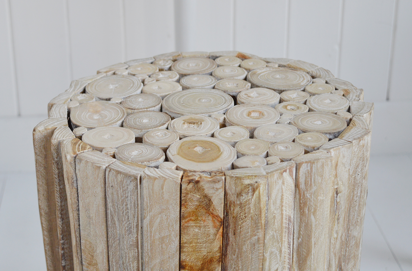 New Haven white washed driftwood table . New England modern farmhouse and coastal furniture. Beach House style interiors