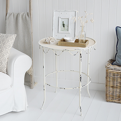 New Haven Antique white side table. New England Coastal, country, and modern farmhouse Furniture
