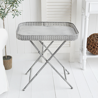 The Palmer grey folding side table, ideal for bedside, or living room lamp table. Bathroom, Living Room, Bedroom and Hallway Furniture for beautiful homes. Furniture for New England, country farm house and coastal styled home interiors