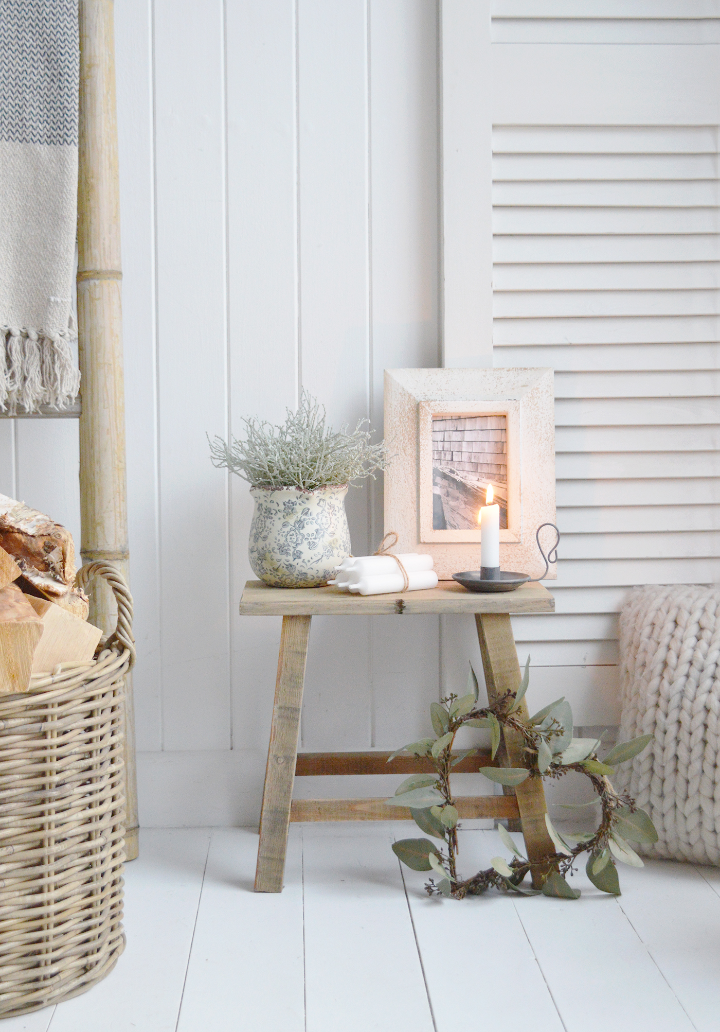 Pawtucket rustic wooden milking stool to style in a space in your home