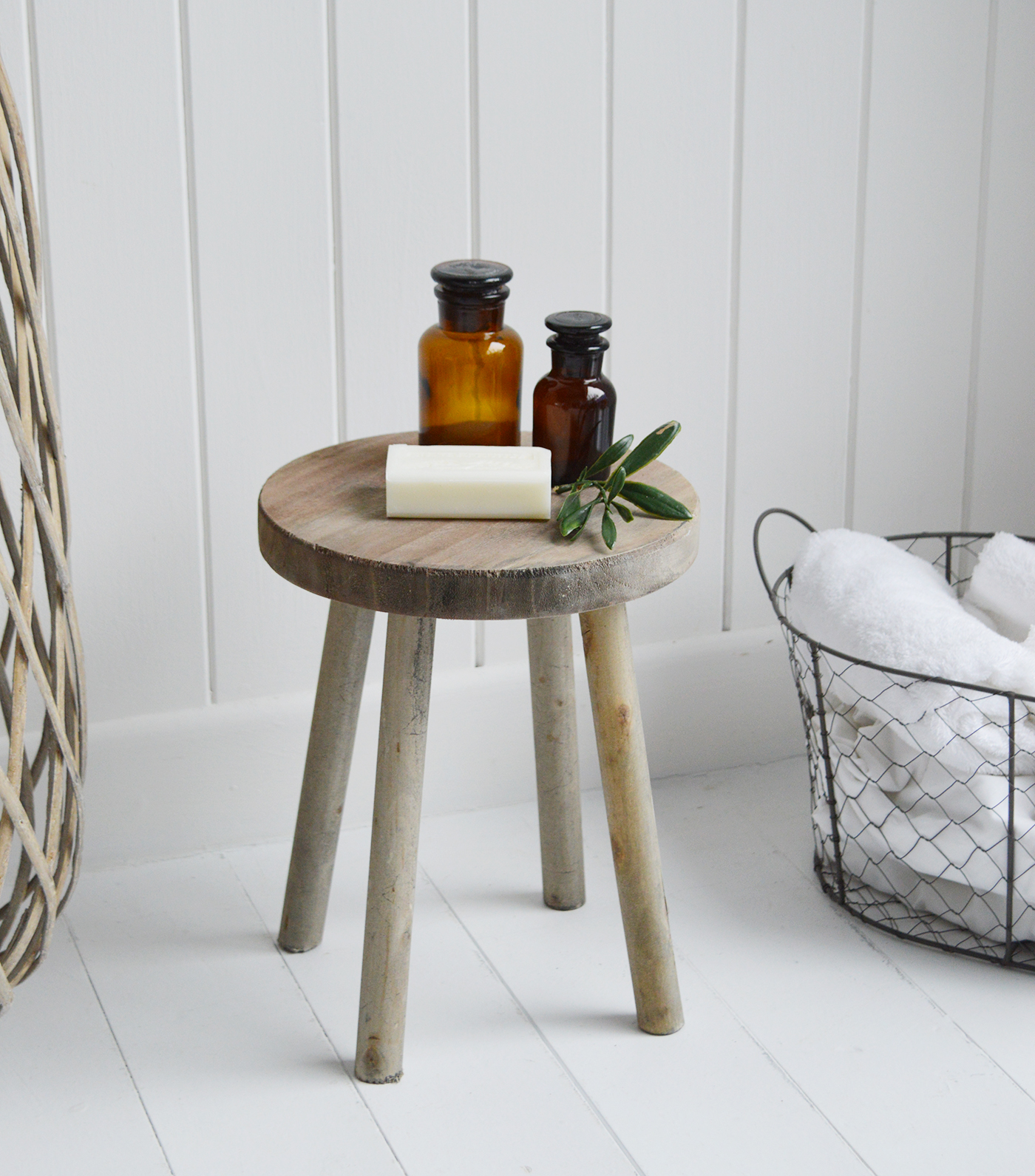 Round Wooden Stool Side Table, Round Wooden Stool