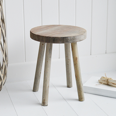 Pawtucket Decorative round wood stool or New England furniture in coastal and country homes