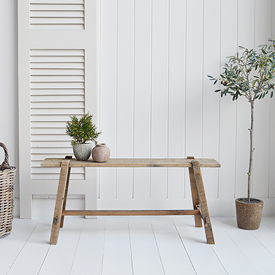 Small rustic decorative bench - Pawtucket Decorative wood stool or New England furniture in coastal and country homes