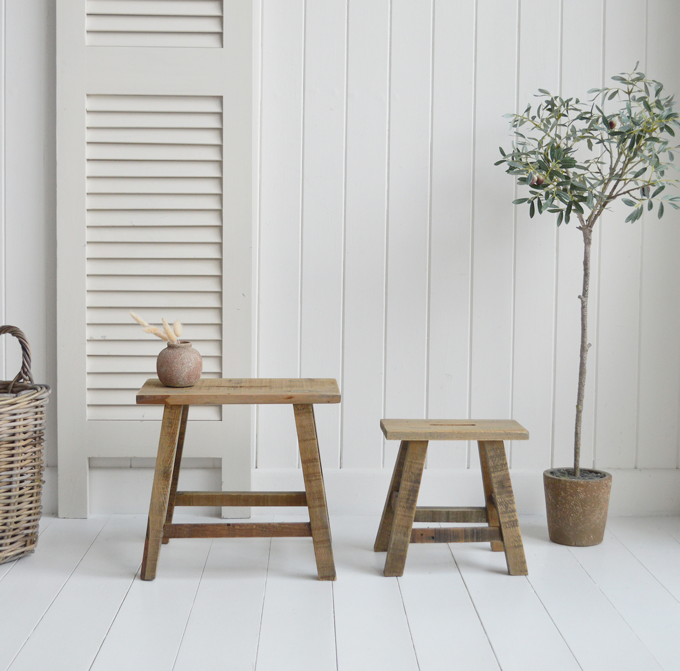 Pawtucket Grey Milking Stool - New England, Coastal, modern country and farmhouse furniture