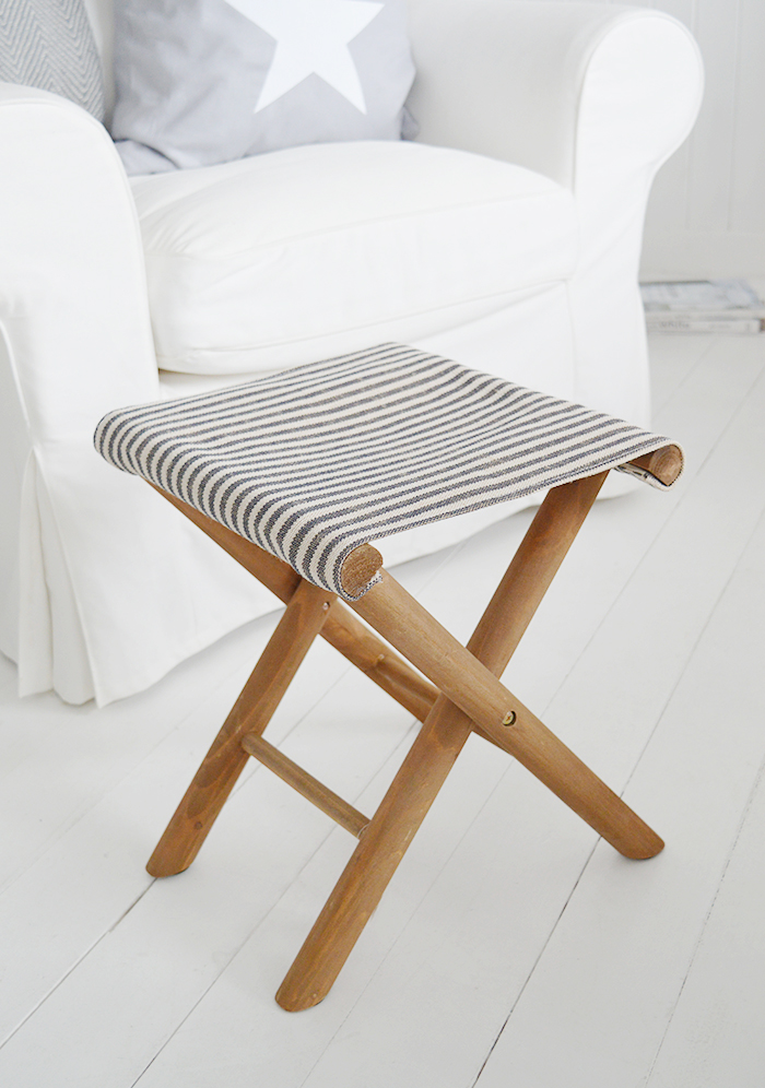Peabody small folding stool for living room furniture in New England coastal and country interiors and homes