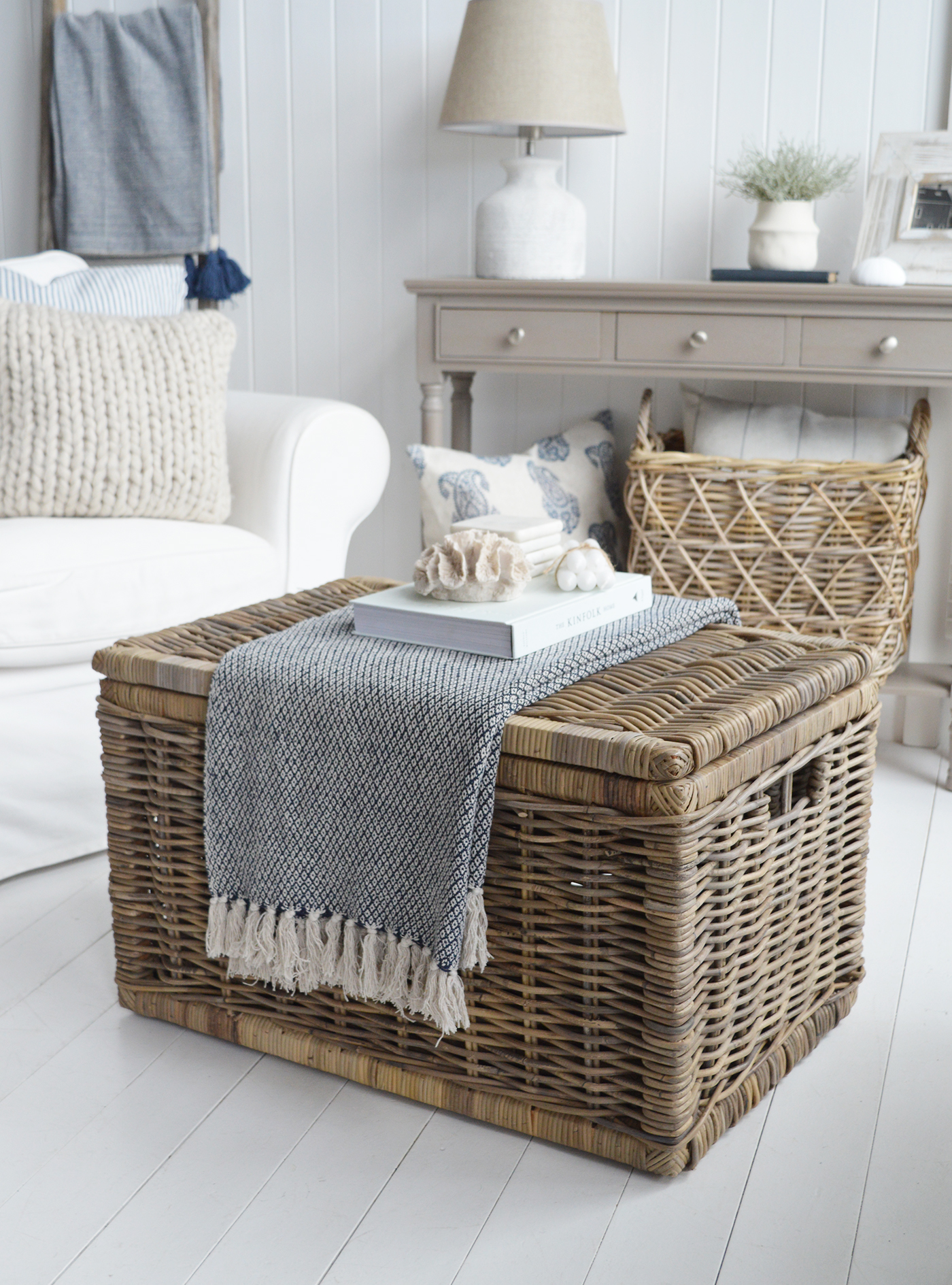 Seaside coffee table with storage to complement our New England style of furniture in all modern country, farmhouse and coastal homes and interiors