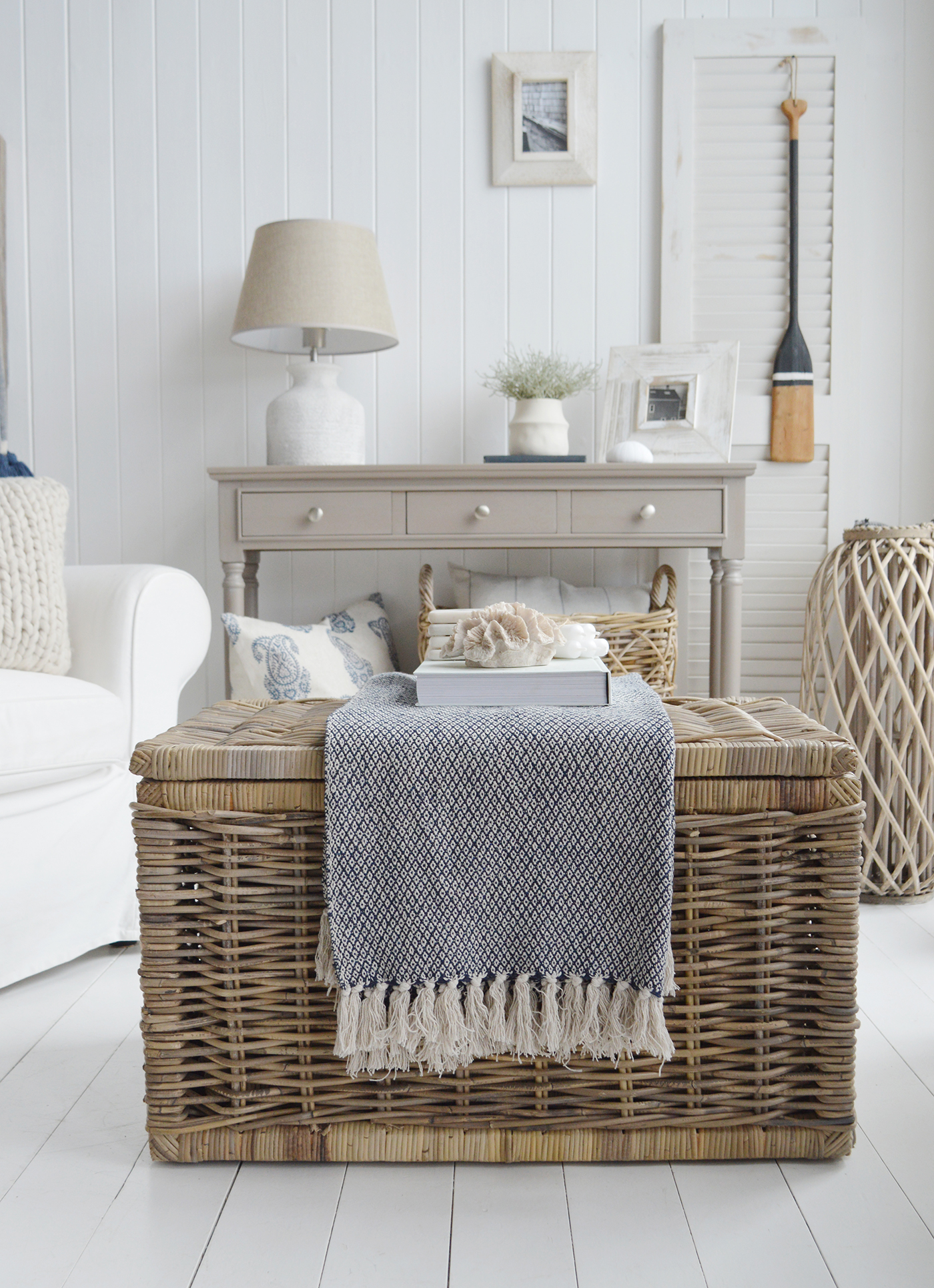 Seaside coffee table with storage to complement our New England style of furniture in all modern country, farmhouse and coastal homes and interiors