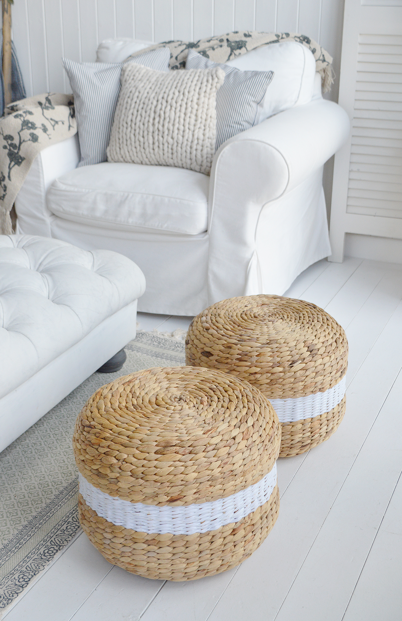 Freedom Seagrass Stool, Seat or side table - Coastal, Modern Country and Farmhouse New England Living Room Furniture