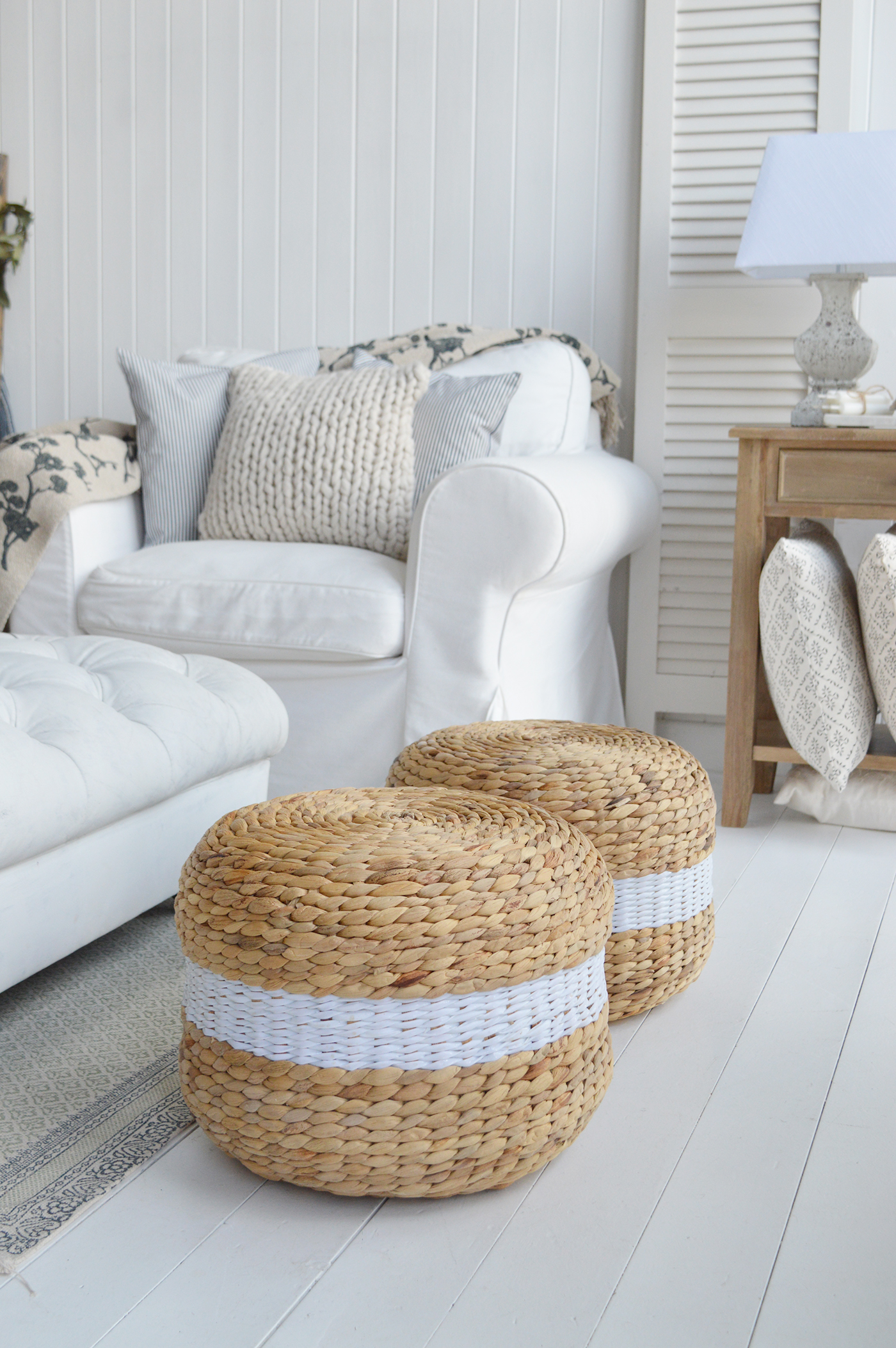 Freedom Seagrass Stool, Seat or side table - Coastal, Modern Country and Farmhouse New England Living Room Furniture