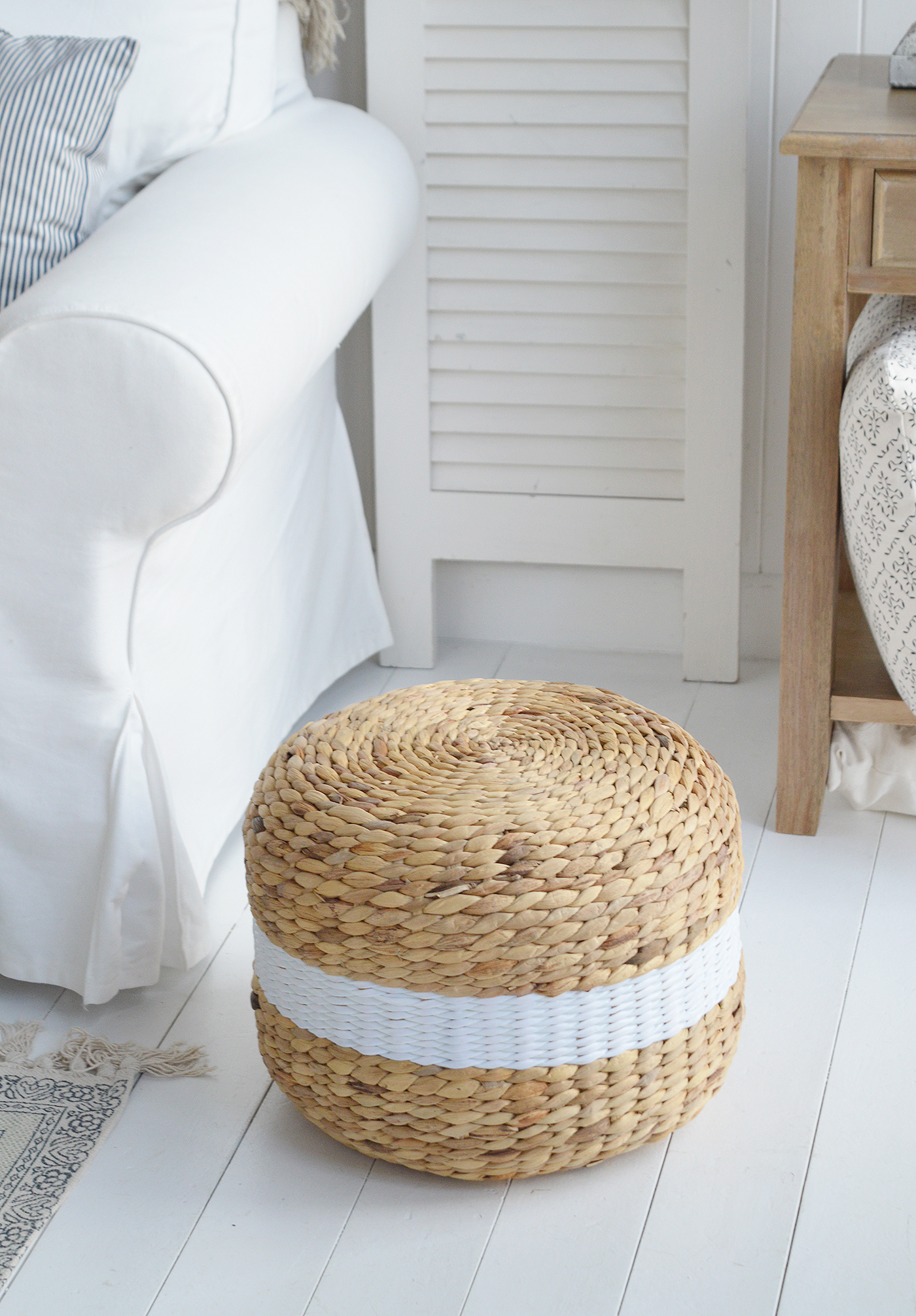 Freedom Seagrass Stool, Seat or side table - Coastal, Modern Country and Farmhouse New England Living Room Furniture