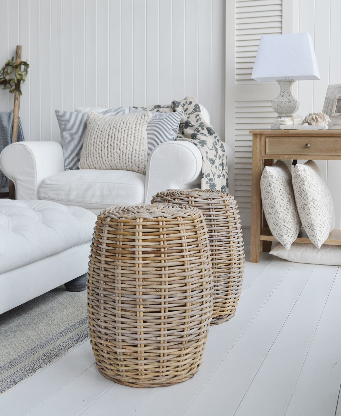 Casco Bay willow stool or seat for New England interiors in all Modern Country, Farmhouse and coastal homes from the White Lighthouse Furniture