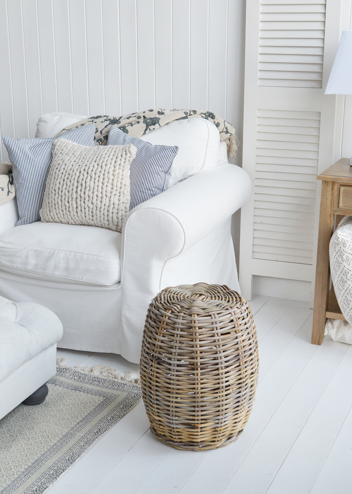 Casco Bay willow stool or seat for New England interiors in all Modern Country, Farmhouse and coastal homes from the White Lighthouse Furniture