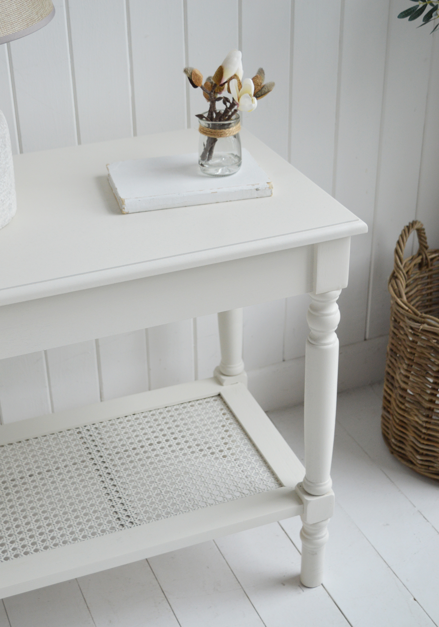 Sullivan Side or Lamp Table . Elegant New England Coastal Beach House and Modern Farmhouse Furniture to show beside a sofa in the liiving room
