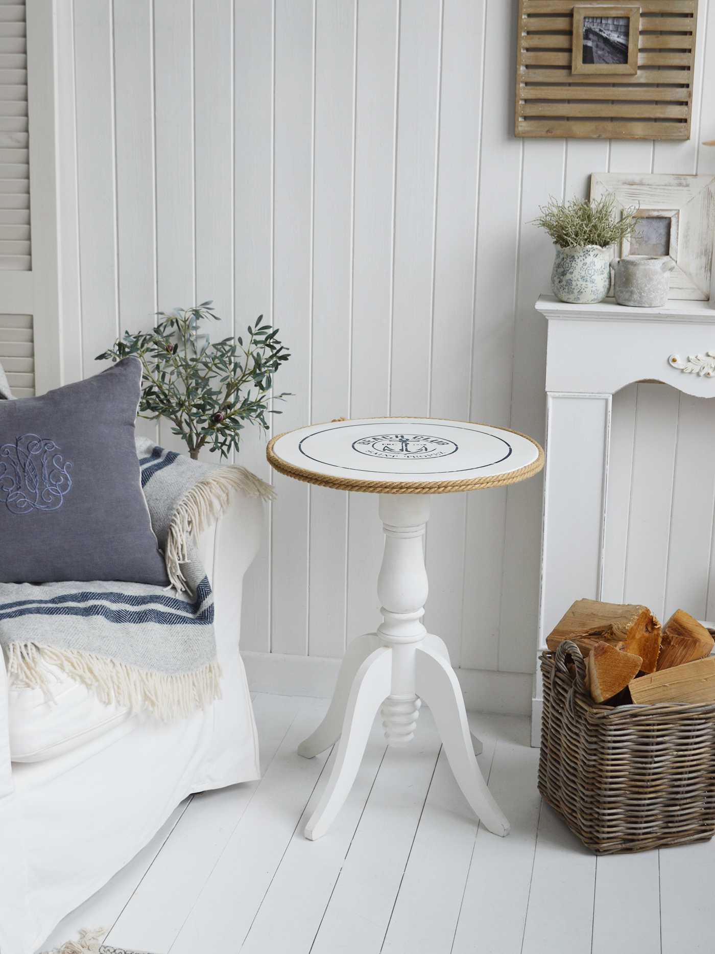 White Beach Club Coastal table - Beach house Furniture in a living room for Hamptons inspired styling