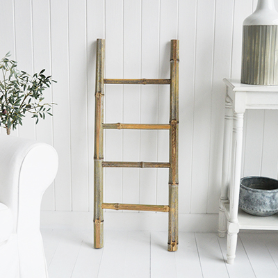 Hudson blanket ladder or clothes stand. White and New England Coastal Country Furniture and accessories for the kitchen. Bathroom, Living Room, Bedroom and Hallway Furniture for beautiful homes