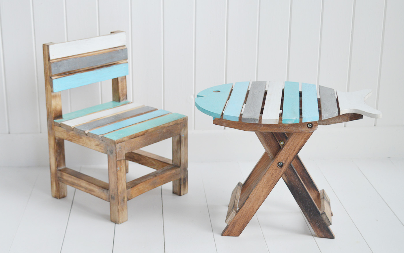 Coastal Wooden little Table and Stool for New England coastal from The White Lighthouse. Bathroom, Living Room, Bedroom and Hallway Furniture for beautiful homes