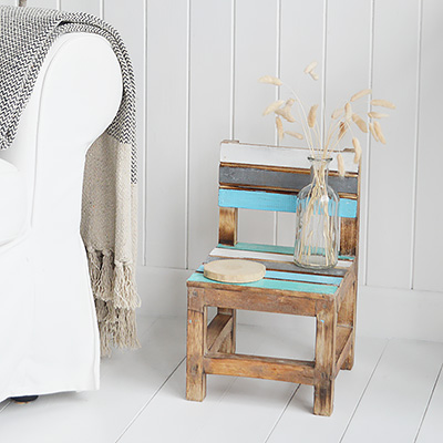 Coastal Wooden little Table and Stool for New England coastal from The White Lighthouse. Bathroom, Living Room, Bedroom and Hallway Furniture for beautiful homes