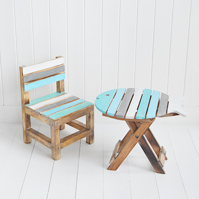 Coastal Wooden little Table and Stool for New England coastal from The White Lighthouse. Bathroom, Living Room, Bedroom and Hallway Furniture for beautiful homes