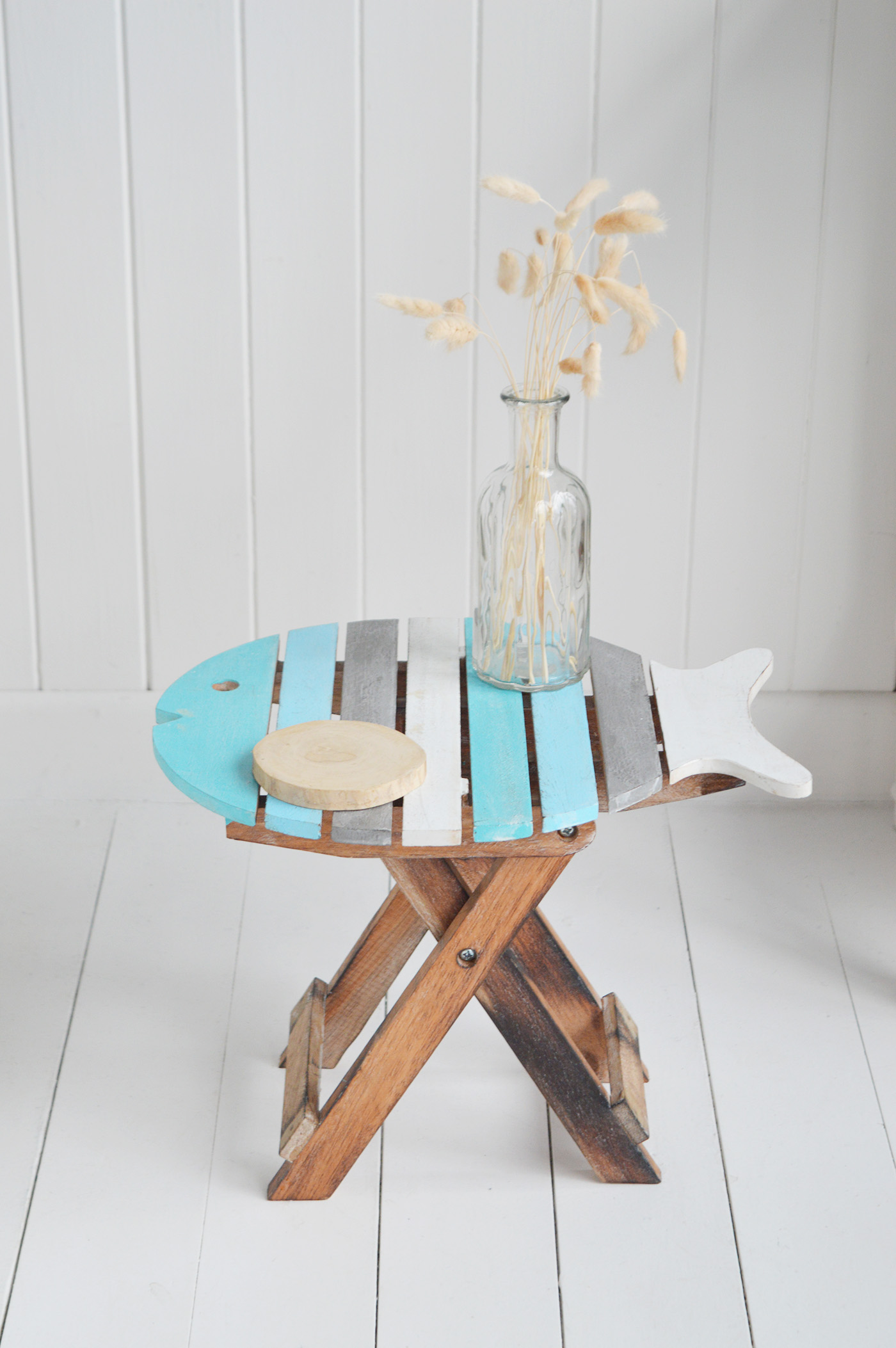 Coastal Wooden little Table and Stool for New England coastal from The White Lighthouse. Bathroom, Living Room, Bedroom and Hallway Furniture for beautiful homes
