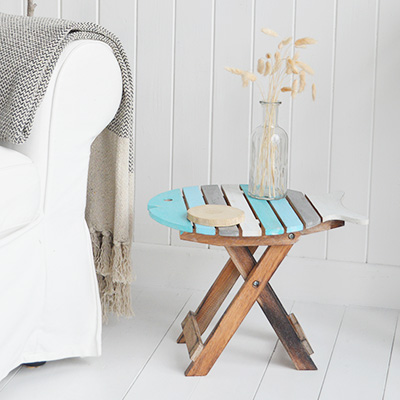 Coastal Wooden little Table and Stool for New England coastal from The White Lighthouse. Bathroom, Living Room, Bedroom and Hallway Furniture for beautiful homes