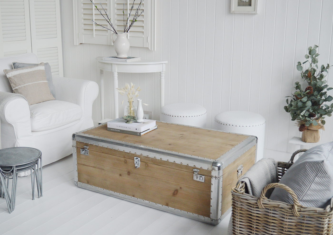 The Chestnut Hill coffee table with storage for living room from The White Lighthouse. Bathroom, Living Room, Bedroom and Hallway Furniture for beautiful homes in coastal and country home interiors