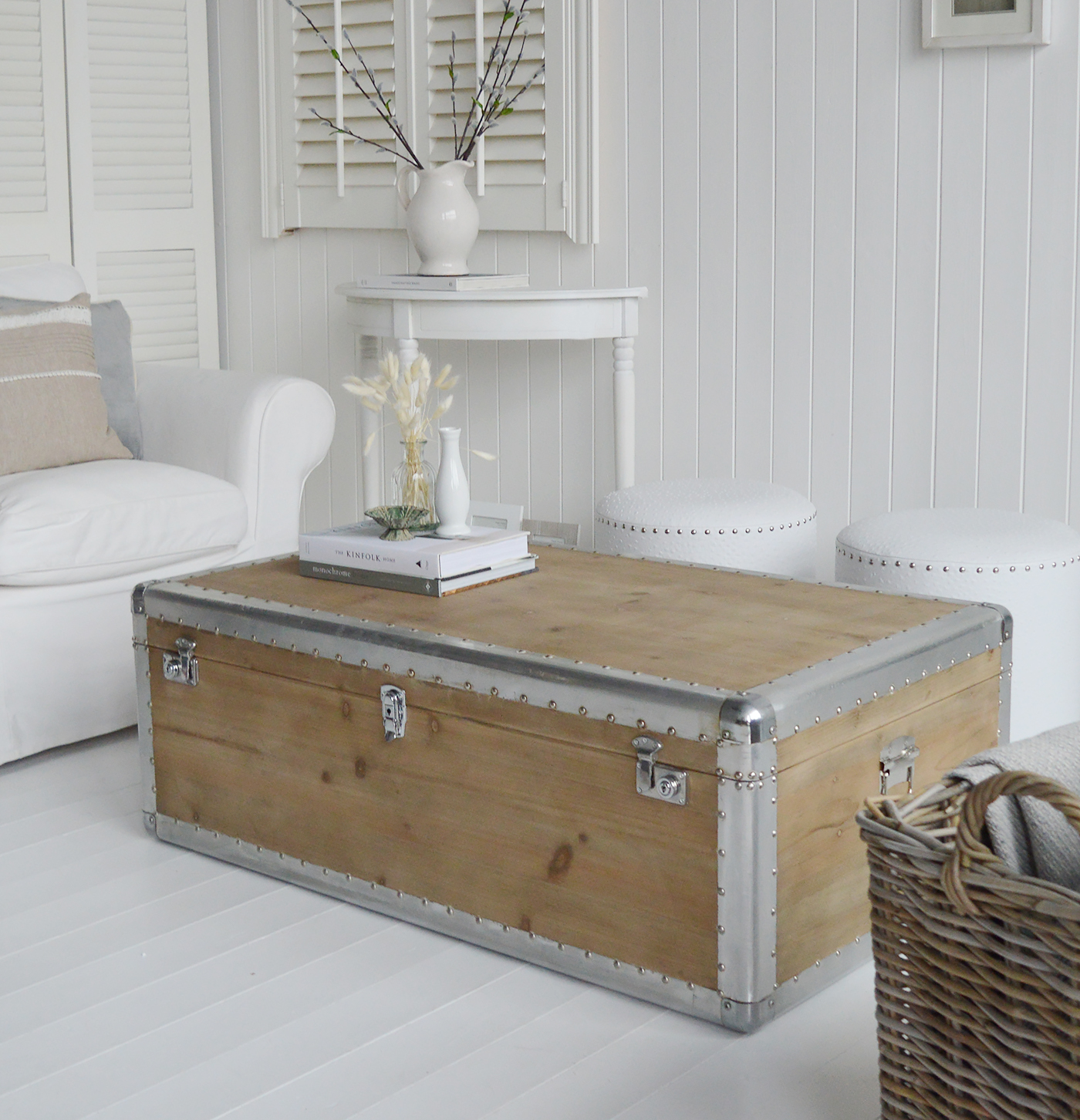 The Chestnut Hill coffee table with storage for living room from The White Lighthouse. Bathroom, Living Room, Bedroom and Hallway Furniture for beautiful homes in coastal and country home interiors