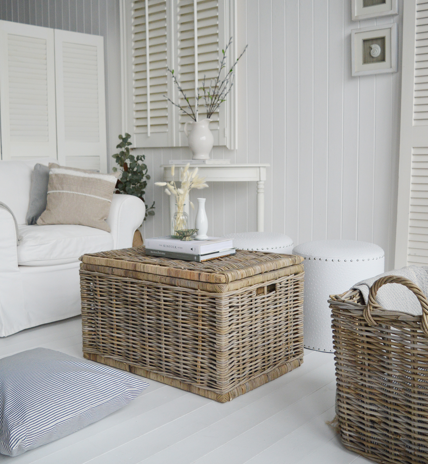 The Seaside  grey willow coffee table with storage for living room from The White Lighthouse. Bathroom, Living Room, Bedroom and Hallway Furniture for beautiful homes in coastal and country home interiors