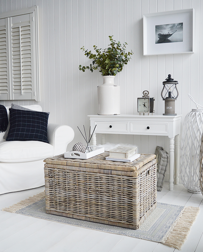 The Seaside  grey willow coffee table with storage for living room from The White Lighthouse. Bathroom, Living Room, Bedroom and Hallway Furniture for beautiful homes in coastal and country home interiors