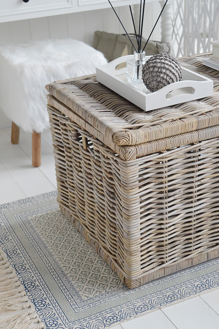 The Seaside  grey willow coffee table with storage for living room from The White Lighthouse. Bathroom, Living Room, Bedroom and Hallway Furniture for beautiful homes in coastal and country home interiors