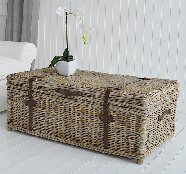 Seaside willow coffee table with storage side. In interesting piece of furniture for coastal inspired homes