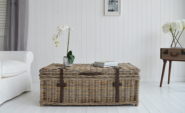 Seaside willow coffee table with storage in living room for coastal, country and modern farmhouse home, a texturally interesting piece of furniture